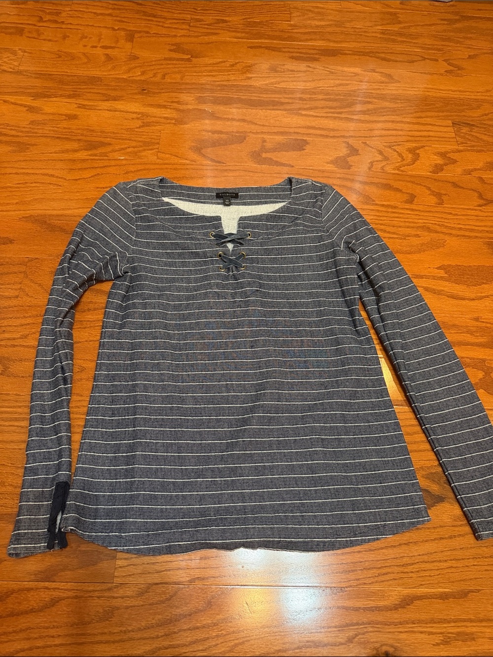 Striped Lace-Up Long Sleeve Top - Navy